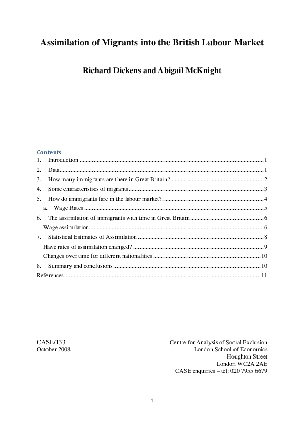 (PDF) Assimilation of migrants into the British labour market