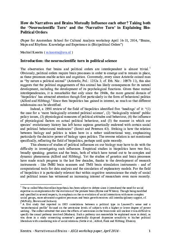 (PDF) How do Narratives and Brains Mutually Influence each other ...