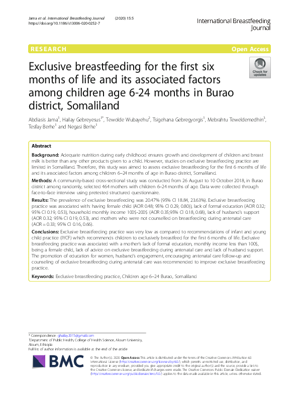 (PDF) Exclusive breastfeeding for the first six months of life and its ...