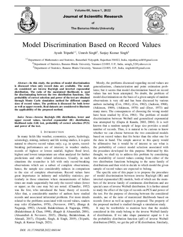 (PDF) Model Discrimination Based on Record Values