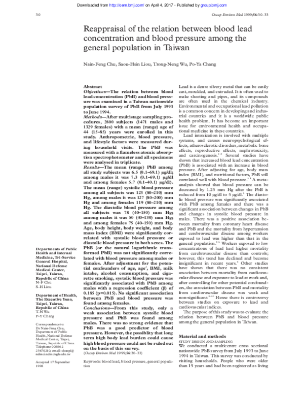 (PDF) Reappraisal of the relation between blood lead concentration and ...