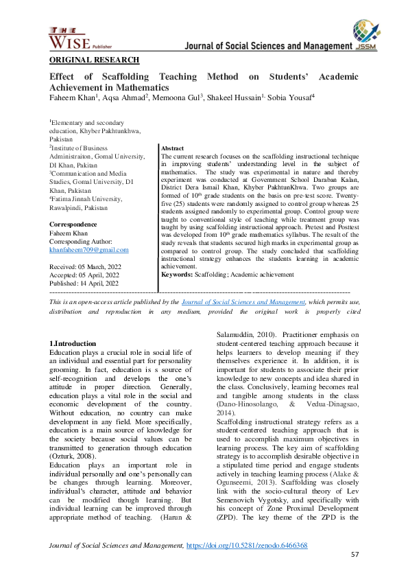 (PDF) Effect of Scaffolding Teaching Method on Students' Academic ...