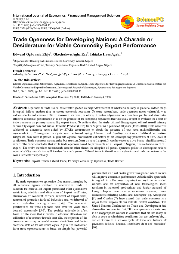 (PDF) Trade Openness for Developing Nations: A Charade or Desideratum ...