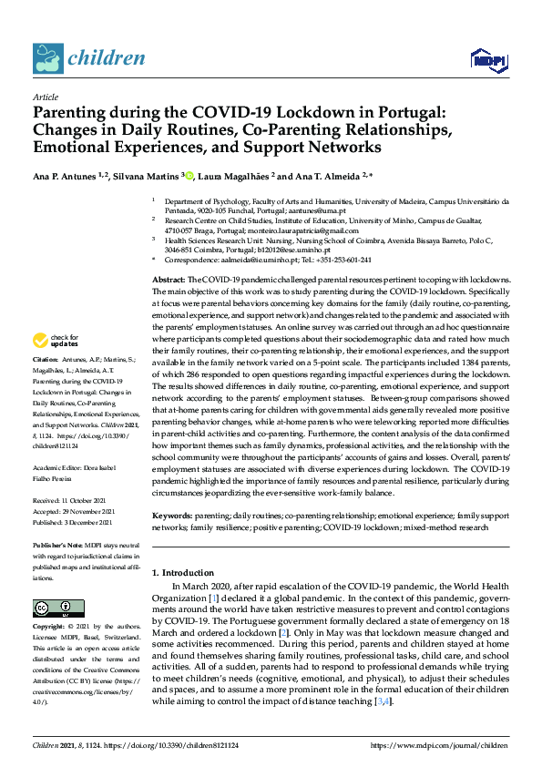 (PDF) Parenting during the COVID-19 Lockdown in Portugal: Changes in ...