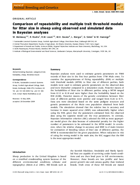 (PDF) Comparison of repeatability and multiple trait threshold models ...