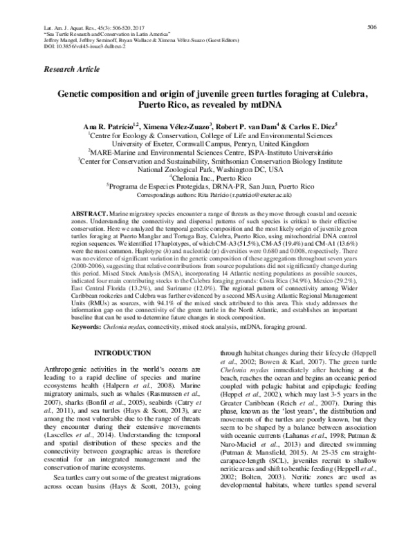(PDF) Genetic composition and origin of juvenile green turtles foraging ...