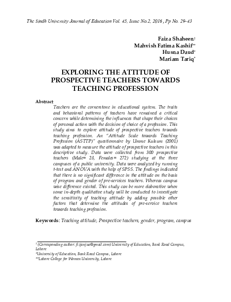 (PDF) Exploring The Attitude Of Prospective Teachers Towards Teaching ...