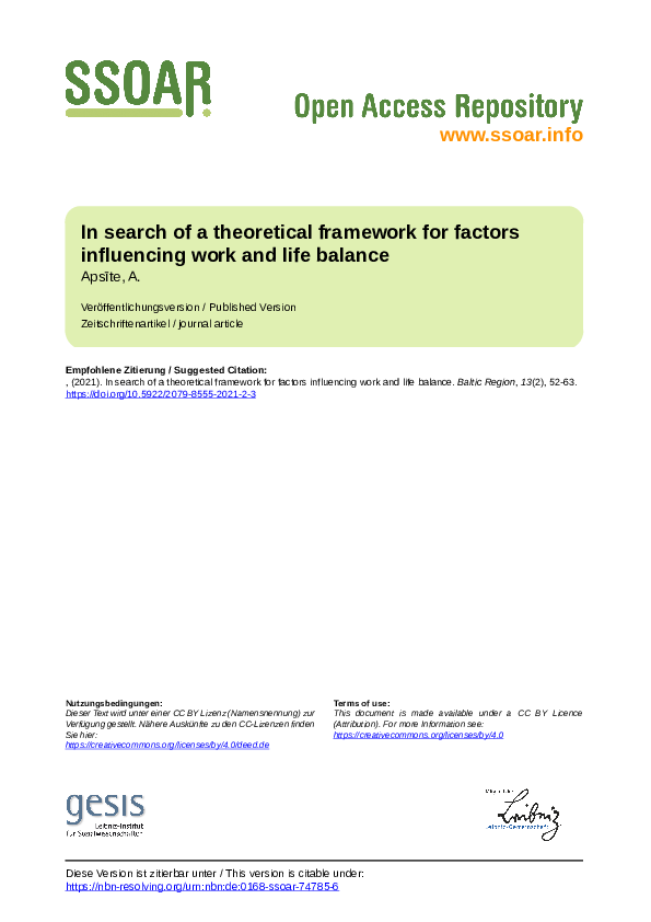 (PDF) In search of a theoretical framework of factors influencing work ...