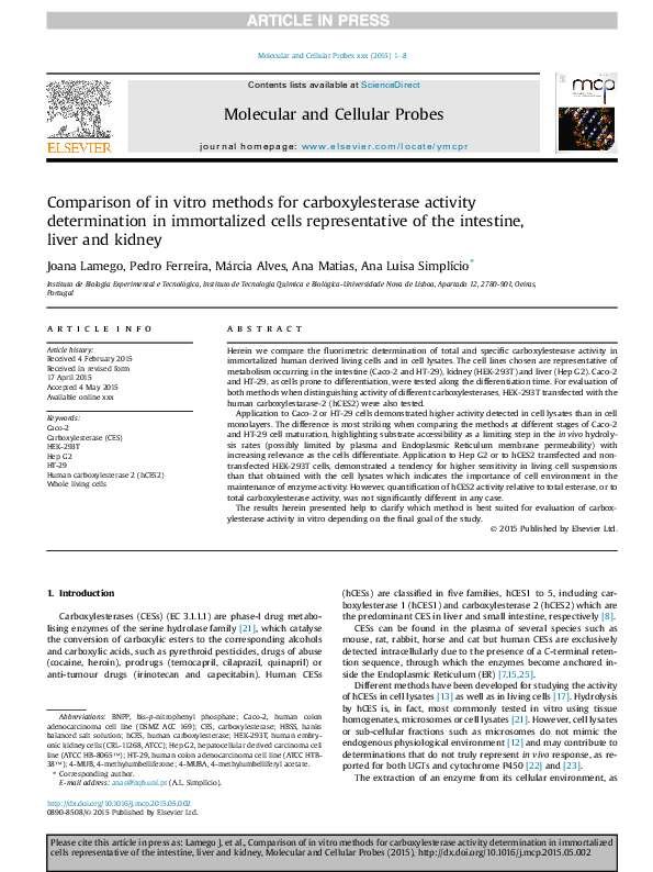 (PDF) Comparison of in vitro methods for carboxylesterase activity ...