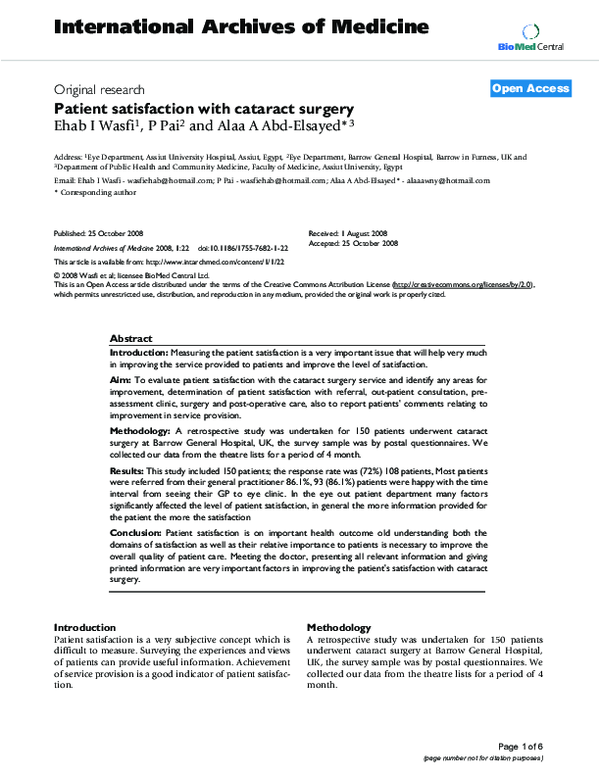(PDF) Patient satisfaction with cataract surgery