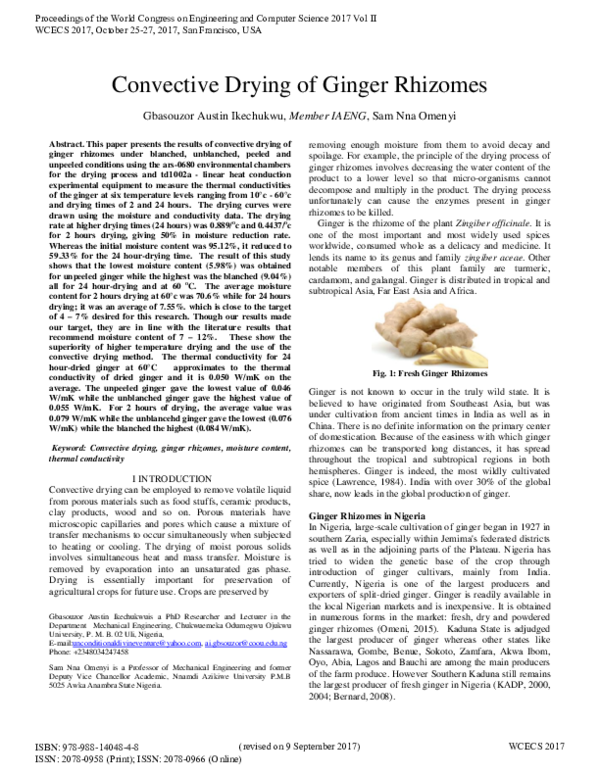 (PDF) Convective Drying of Ginger Rhizomes