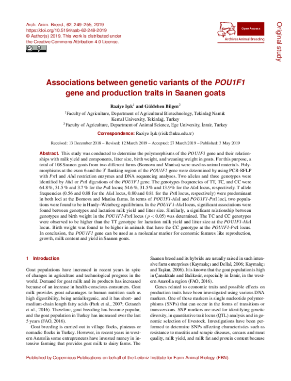 (PDF) Associations between genetic variants of the POU1F1 gene and ...