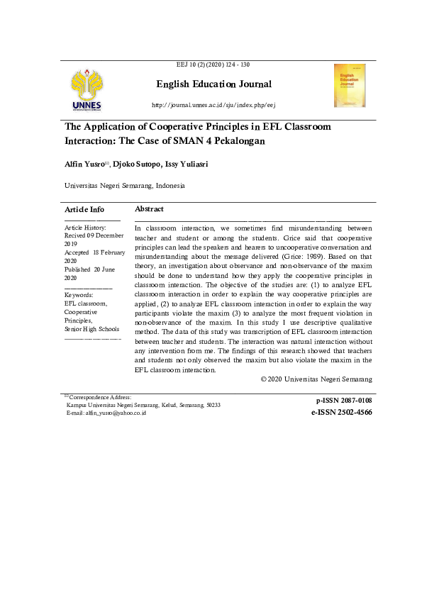 (PDF) The Application of Cooperative Principle in EFL Classroom Interaction