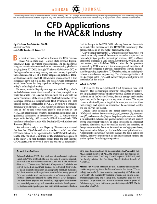 (PDF) CFD Applications In the HVAC & R Industry Michelle Nearon