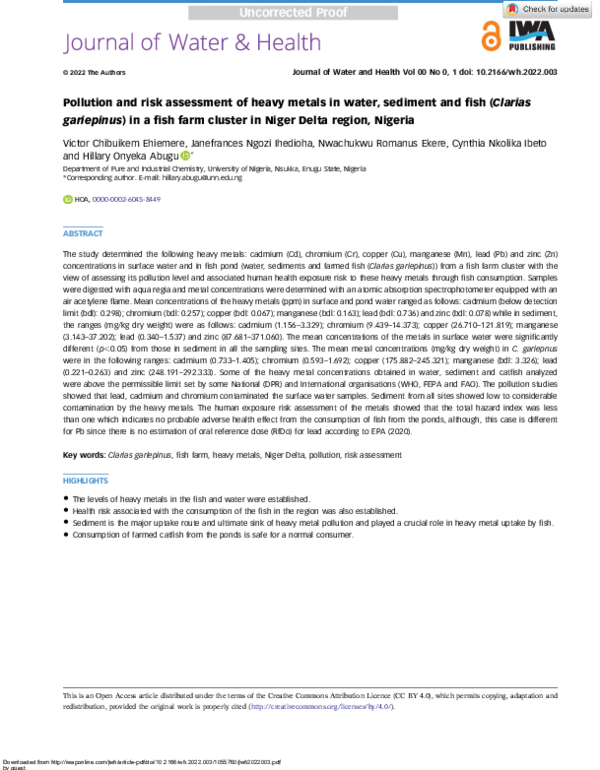 (PDF) Pollution and risk assessment of heavy metals in water, sediment ...
