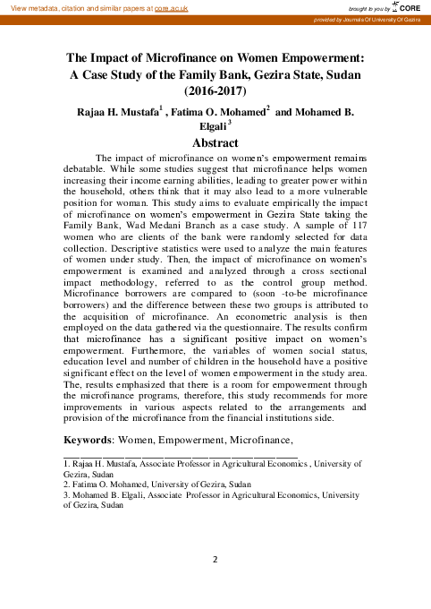 (PDF) The Impact of Microfinance on Women Empowerment: A Case Study of ...