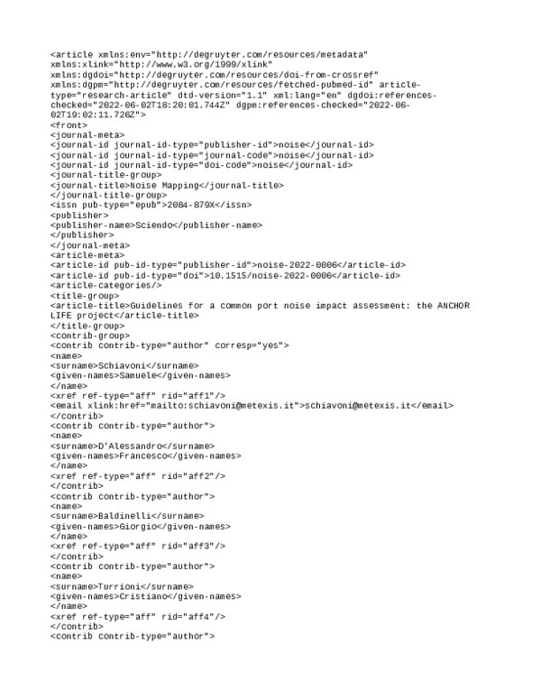 Guidelines for a common port noise impact assessment the ANCHOR LIFE