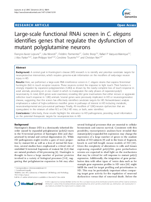 (PDF) Large-scale functional RNAi screen in C. elegans identifies genes ...