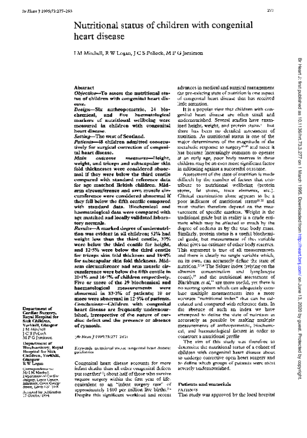 (PDF) Nutritional status of children with congenital heart disease