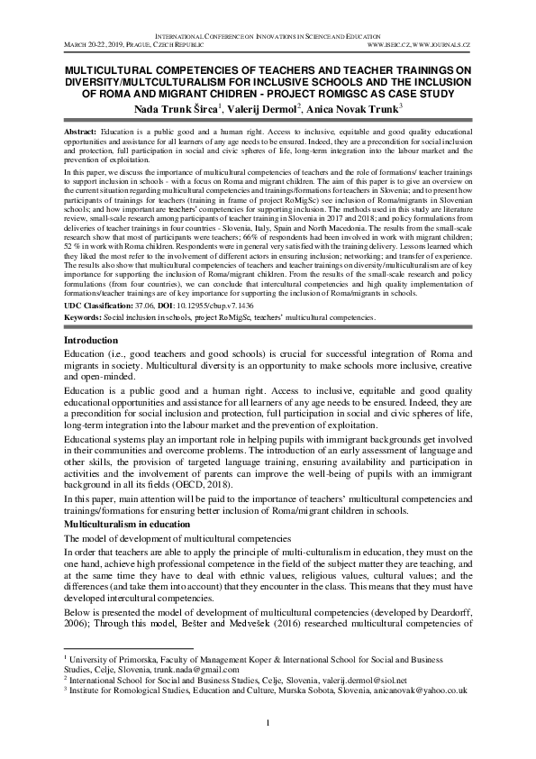 (PDF) Multicultural Competencies of Teachers and Teacher Trainings on ...