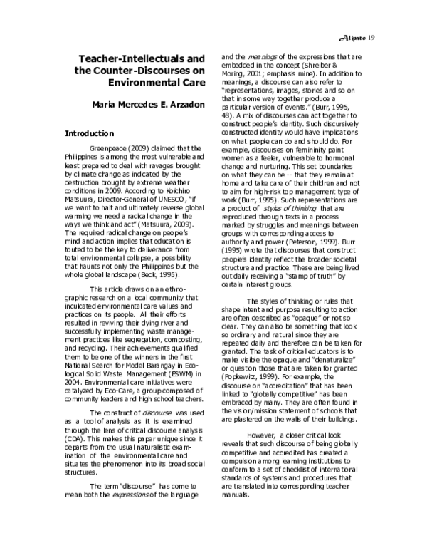 (PDF) Teacher-Intellectuals and the Counter-Discourses on Environmental ...