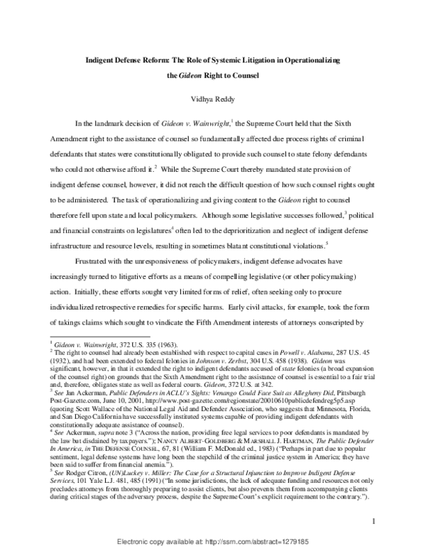 (PDF) Indigent Defense Reform: The Role of Systemic Litigation in ...