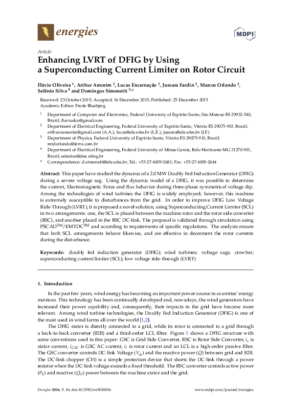 (PDF) Enhancing LVRT of DFIG by Using a Superconducting Current Limiter ...