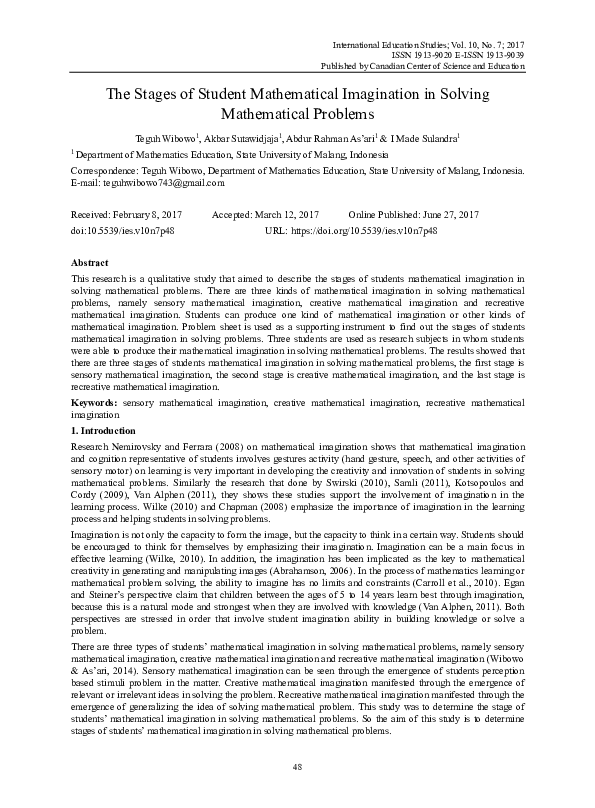 (PDF) The Stages of Student Mathematical Imagination in Solving ...