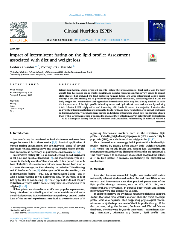 (PDF) Impact of intermittent fasting on the lipid profile: Assessment ...