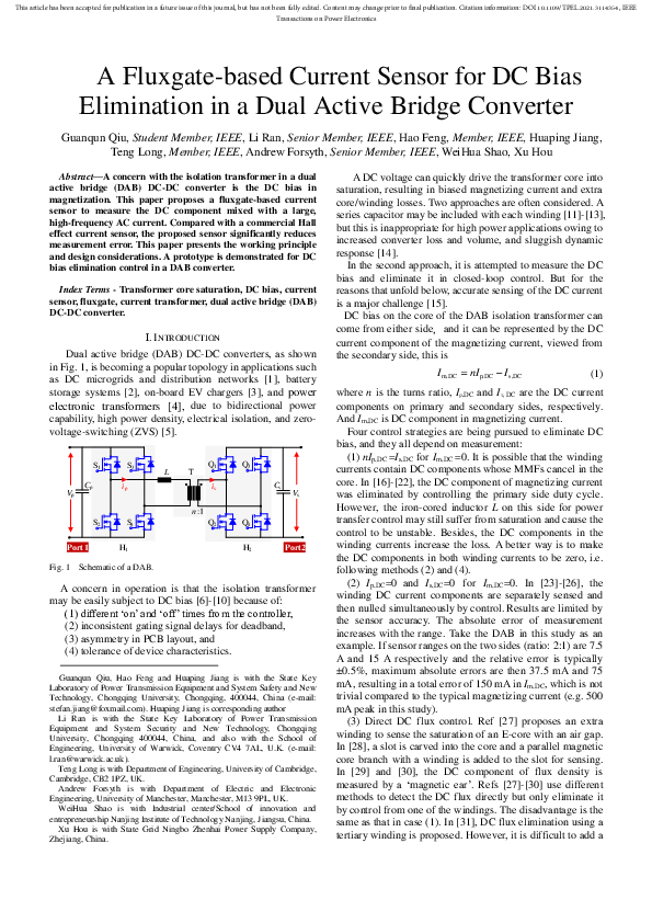 (PDF) A Fluxgate-based Current Sensor for DC Bias Elimination in a Dual ...