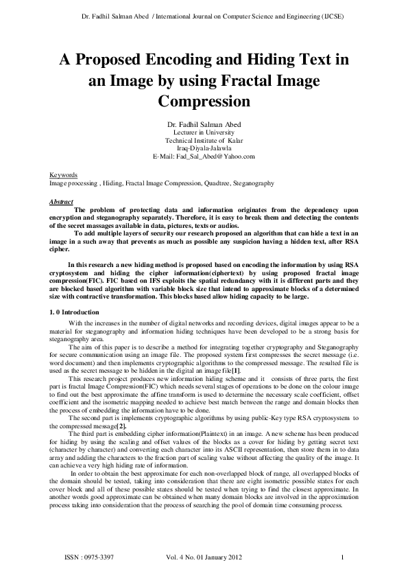 (PDF) A Proposed Encoding and Hiding Text in an Image by using Fractal ...