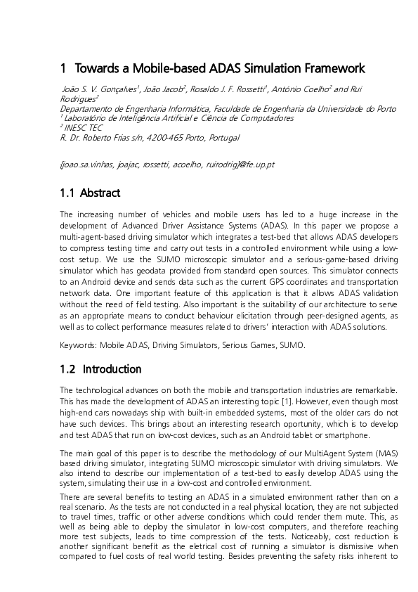 (PDF) 1 Towards a Mobile-based ADAS Simulation Framework