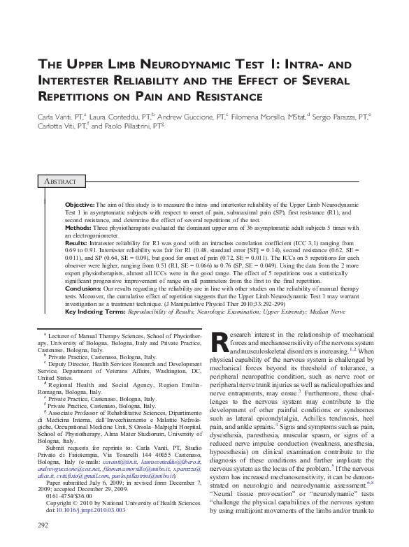 (PDF) The Upper Limb Neurodynamic Test 1 Intra and Intertester