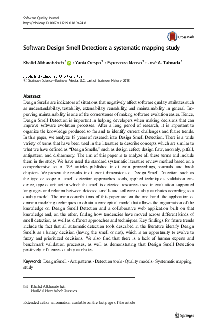 (PDF) Software Design Smell Detection: a systematic mapping study