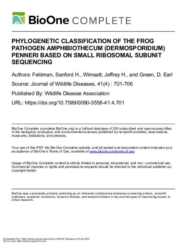 (PDF) Phylogenetic Classification of the Frog Pathogen Amphibiothecum ...