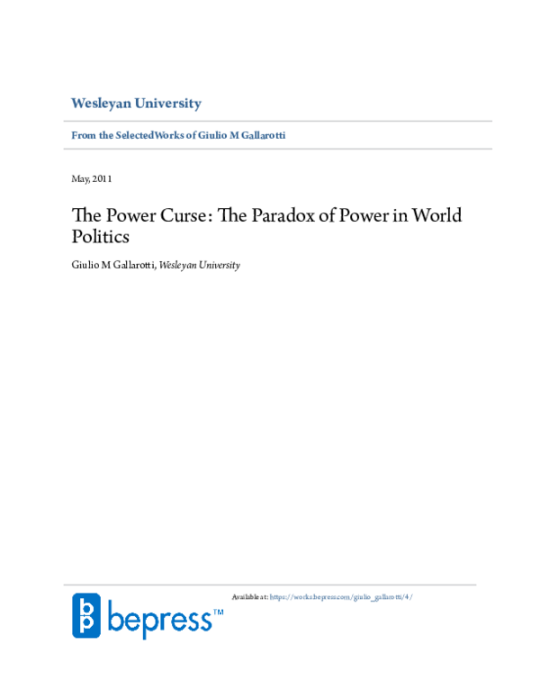 (PDF) The Power Curse: The Paradox of Power in World Politics