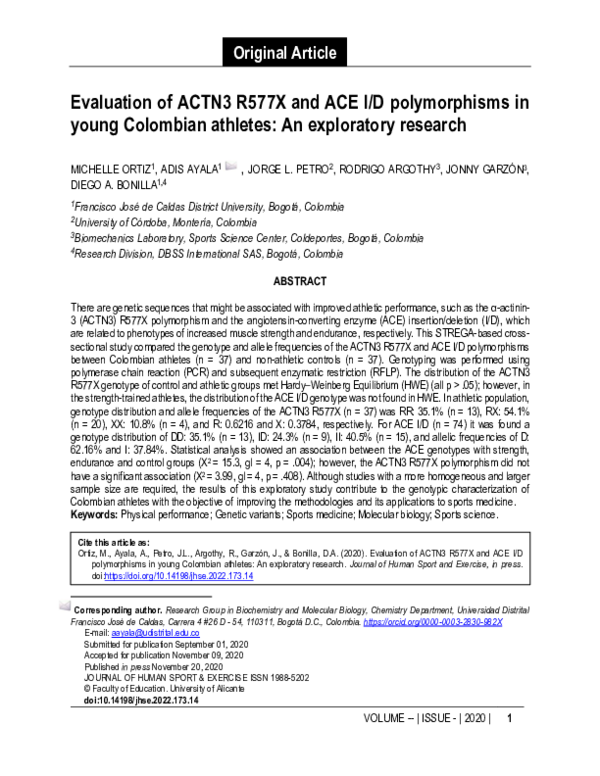 (PDF) Evaluation of ACTN3 R577X and ACE I/D polymorphisms in young ...