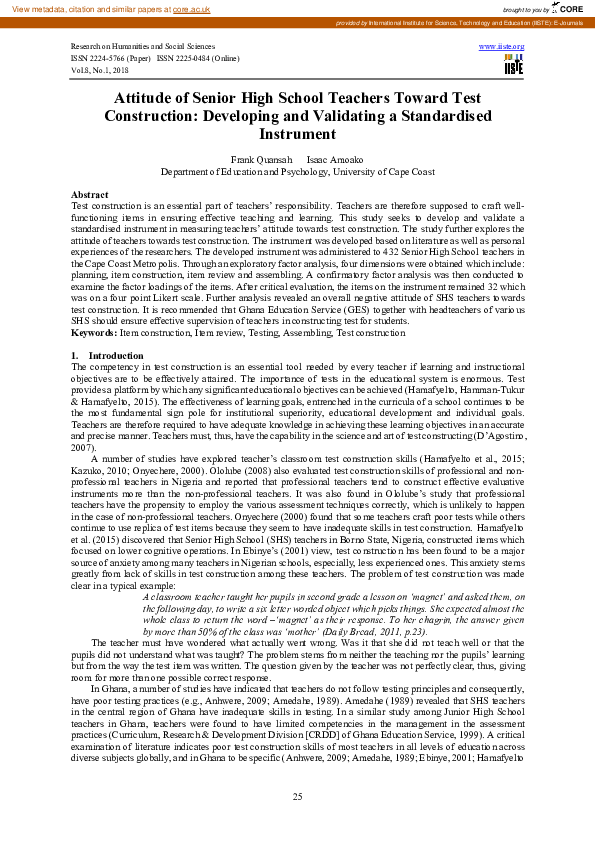 (PDF) Attitude of Senior High School Teachers Toward Test Construction ...
