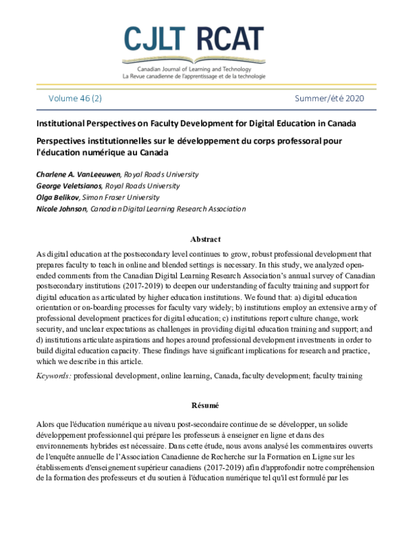 (PDF) Institutional Perspectives on Faculty Development for Digital ...