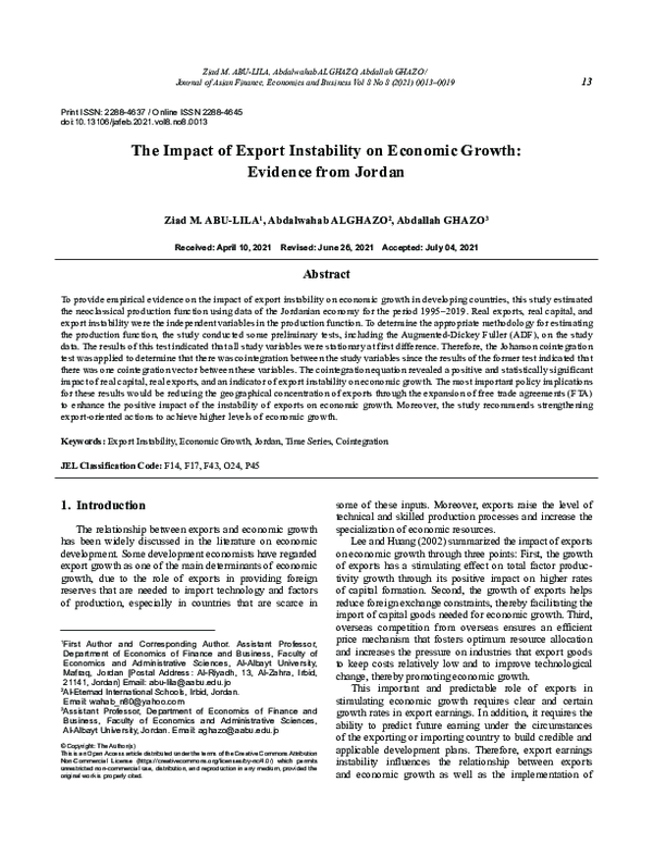 (PDF) The Impact of Export Instability on Economic Growth: Evidence ...