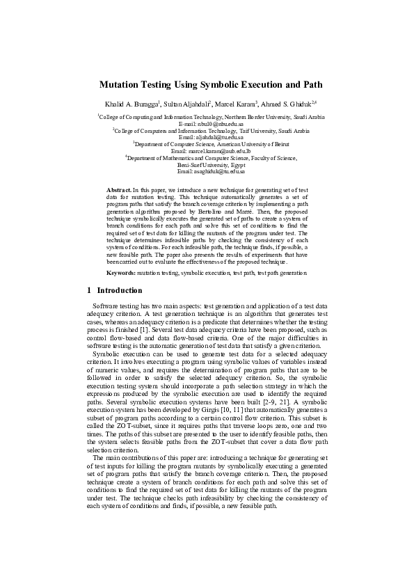 (PDF) Mutation Testing Using Symbolic Execution and Path