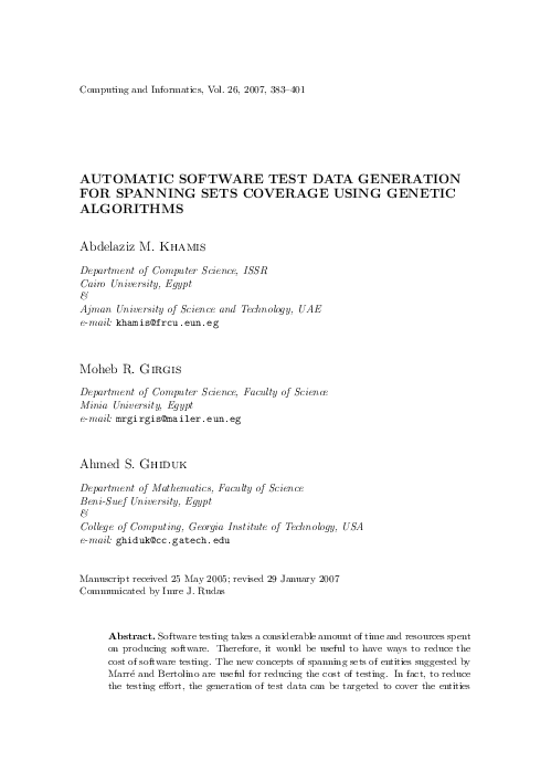 (PDF) Ghiduk.: "Automatic software test data generation for spanning ...
