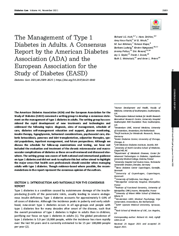 (PDF) The Management of Type 1 Diabetes in Adults. A Consensus Report ...