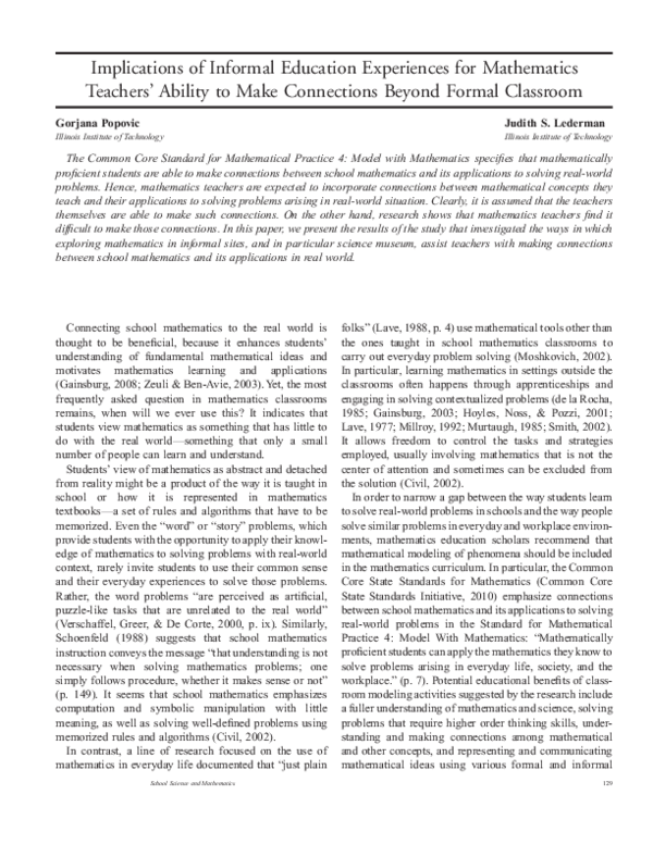 (PDF) Informal Settings: Implications for Secondary Mathematics ...