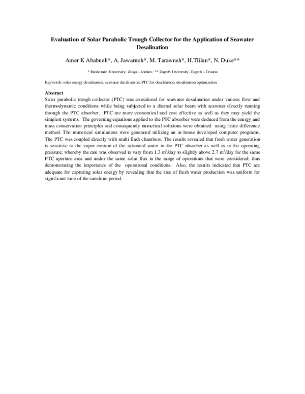 (PDF) Evaluation of Solar Parabolic Trough Collector for the ...
