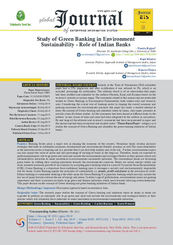 (PDF) Study of Green Banking in Environment Sustainability - Role of ...