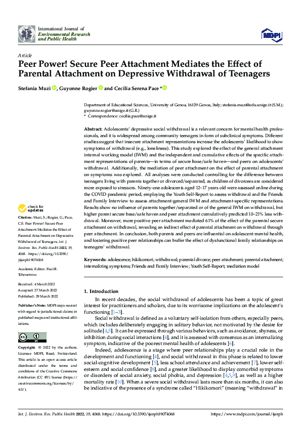 (PDF) Peer Power! Secure Peer Attachment Mediates the Effect of ...