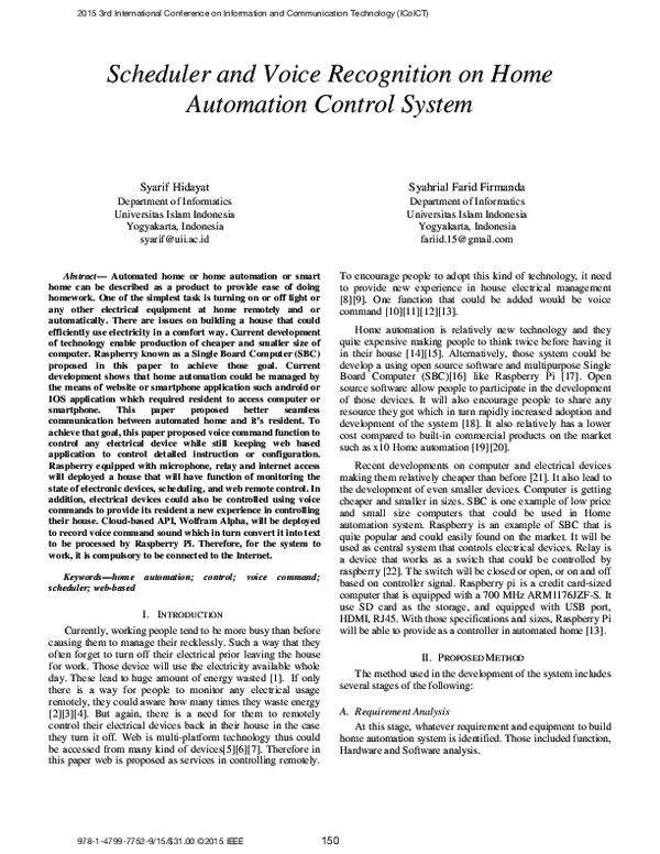 (PDF) Scheduler and voice recognition on home automation control system