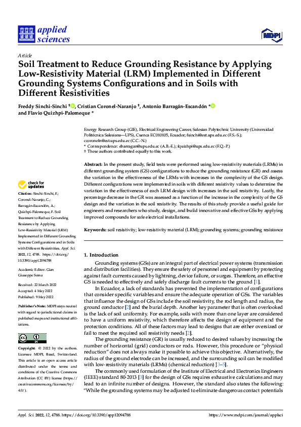 (PDF) Soil Treatment to Reduce Grounding Resistance by Applying Low
