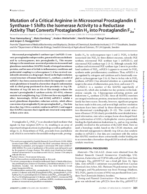 (PDF) Mutation of a Critical Arginine in Microsomal Prostaglandin E ...